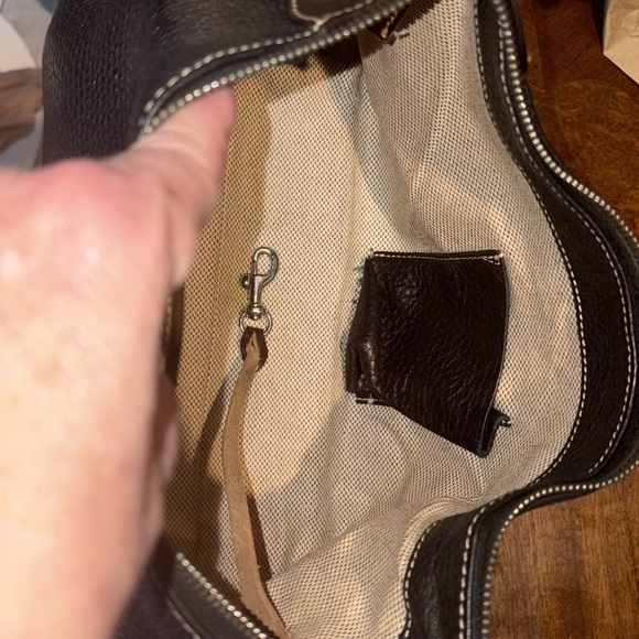 Dooney Bourke satchel shoulder bag black pebbled leather/ smooth brown trim - Picture 11 of 16